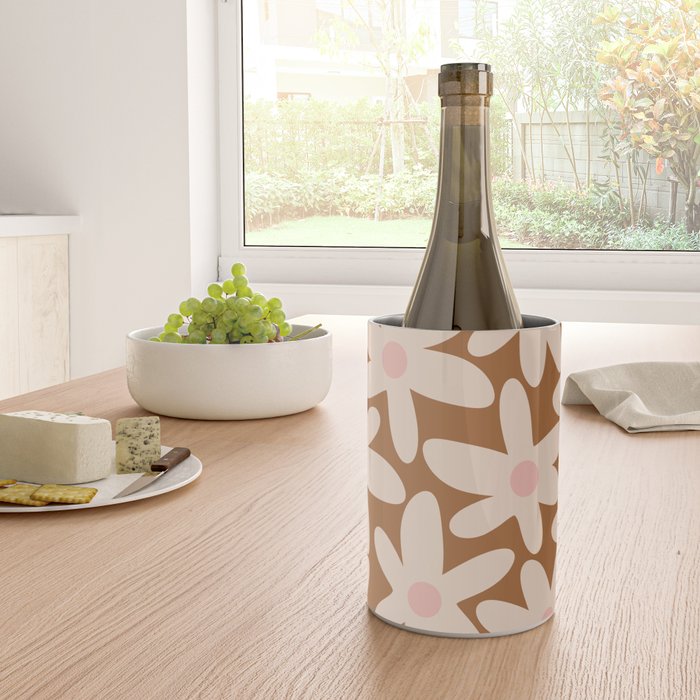 Daisy Time Retro Floral Pattern in Chocolate Brown and Blush Wine Chiller Gallery Image 4