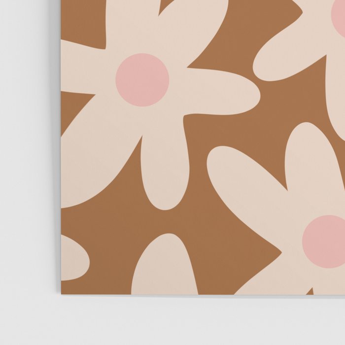 Daisy Time Retro Floral Pattern in Chocolate Brown and Blush Poster Gallery Image 3