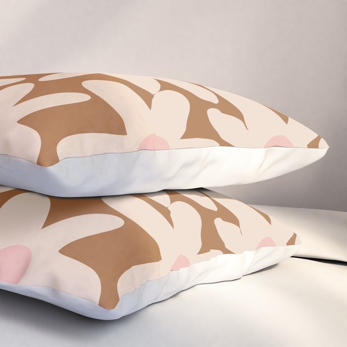 Daisy Time Retro Floral Pattern in Chocolate Brown and Blush Pillow Sham Gallery Image 3