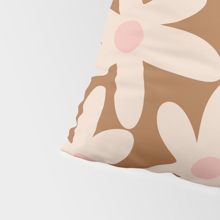 Daisy Time Retro Floral Pattern in Chocolate Brown and Blush Pillow Sham Gallery Image 4