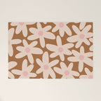 Daisy Time Retro Floral Pattern in Chocolate Brown and Blush Welcome Mat Gallery Image 1