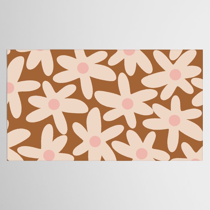 Daisy Time Retro Floral Pattern in Chocolate Brown and Blush Tablecloth Gallery Image 2