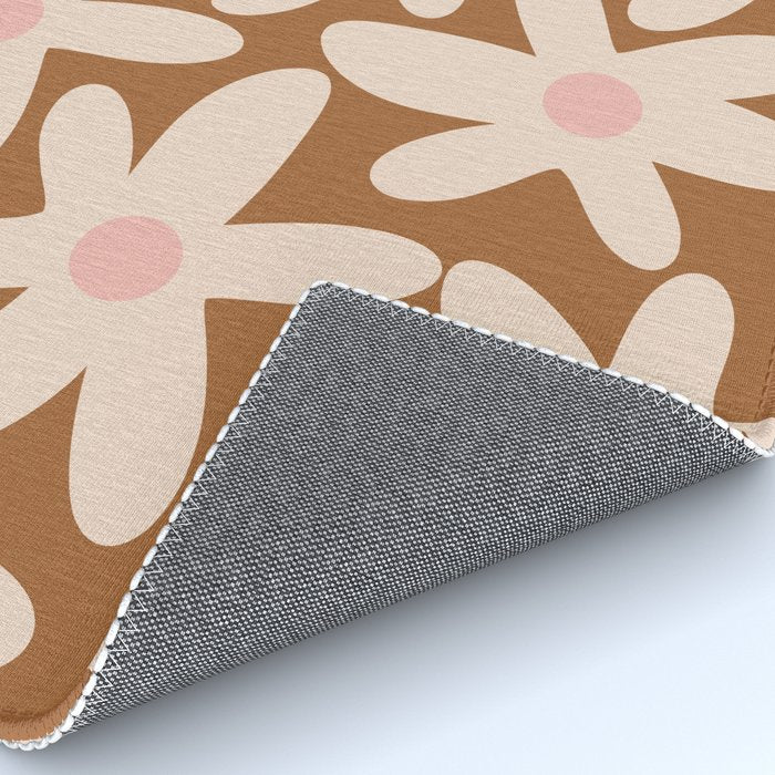 Daisy Time Retro Floral Pattern in Chocolate Brown and Blush Rug Gallery Image 4