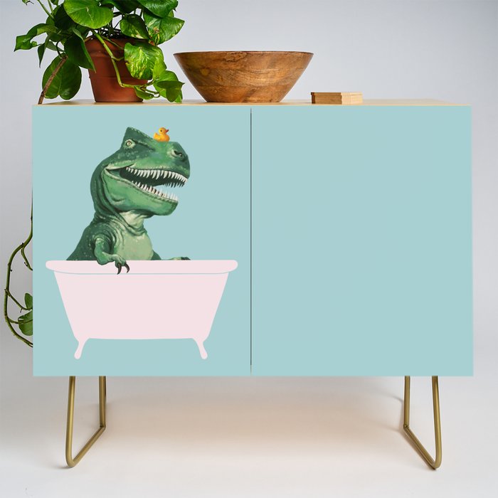 Playful T-Rex in Bathtub in Green Credenza Gallery Image 1