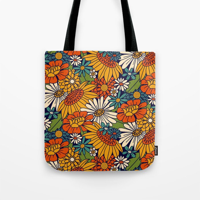 70s Retro Floral - Bold Tote Bag Gallery Image 1