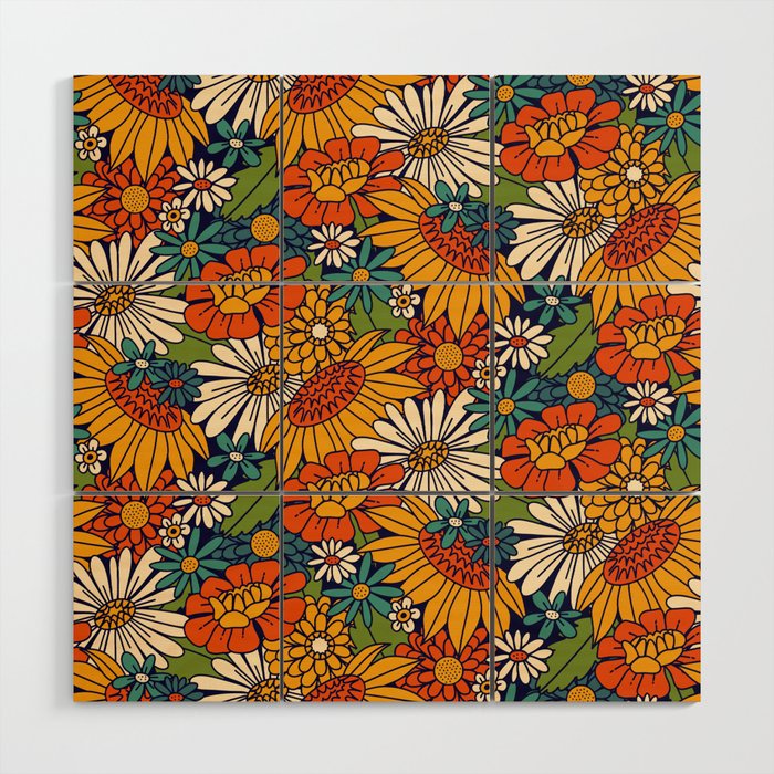 70s Retro Floral - Bold Wood Wall Art Gallery Image 1