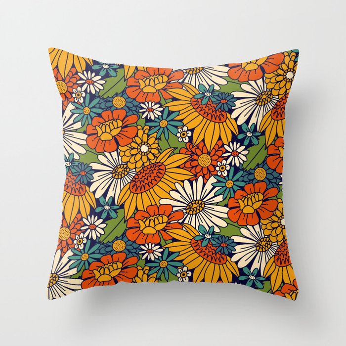 70s Retro Floral - Bold Throw Pillow Gallery Image 6