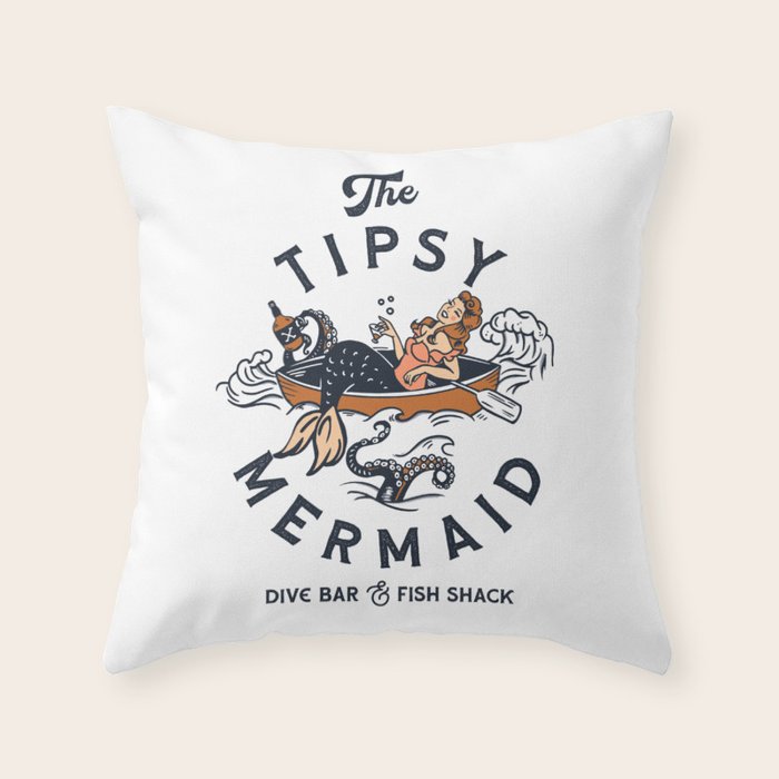 The Tipsy Mermaid Dive Bar & Fish Shack Throw Pillow Gallery Image 1