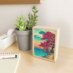 The New Year in Hisseii - Autumn Tree & Mountain by the Ocean Ukiyoe Nature Landscape in Red & Blue Mini Art Print Gallery Image 2