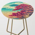 The New Year in Hisseii - Autumn Tree & Mountain by the Ocean Ukiyoe Nature Landscape in Red & Blue Side Table Gallery Image 2