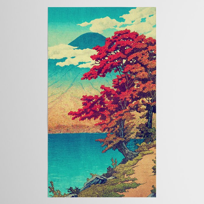 The New Year in Hisseii - Autumn Tree & Mountain by the Ocean Ukiyoe Nature Landscape in Red & Blue Tablecloth Gallery Image 2