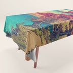 The New Year in Hisseii - Autumn Tree & Mountain by the Ocean Ukiyoe Nature Landscape in Red & Blue Tablecloth Gallery Image 1