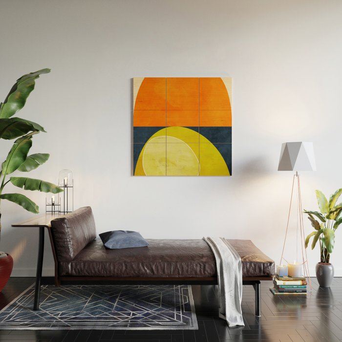 sun & moon abstract geometric shapes Wood Wall Art Gallery Image 2