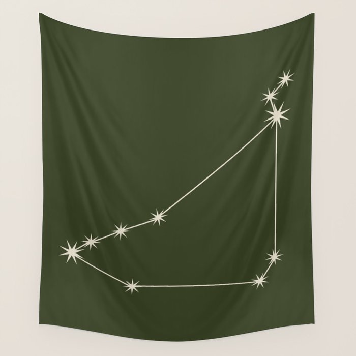 Capricorn Zodiac Star Constellation Line Art Moss Green Wall Tapestry Gallery Image 4