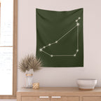 Capricorn Zodiac Star Constellation Line Art Moss Green Wall Tapestry Gallery Image 2
