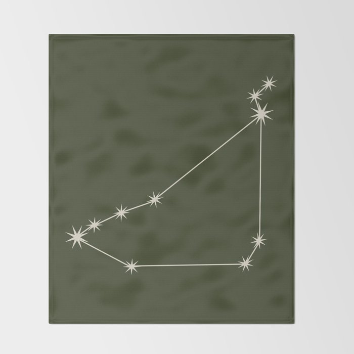 Capricorn Zodiac Star Constellation Line Art Moss Green Throw Blanket Gallery Image 2