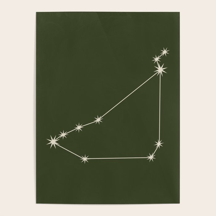 Capricorn Zodiac Star Constellation Line Art Moss Green Poster Gallery Image 1
