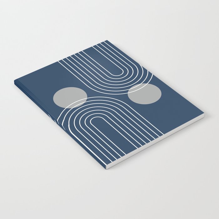 Mid Century Modern Geometric 106 in Navy Blue and Grey (Rainbow and Sun Abstraction) Notebook Gallery Image 2