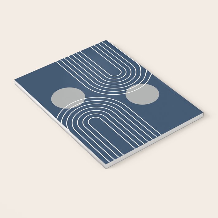Mid Century Modern Geometric 106 in Navy Blue and Grey (Rainbow and Sun Abstraction) Notebook Gallery Image 3