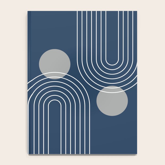 Mid Century Modern Geometric 106 in Navy Blue and Grey (Rainbow and Sun Abstraction) Notebook Gallery Image 4