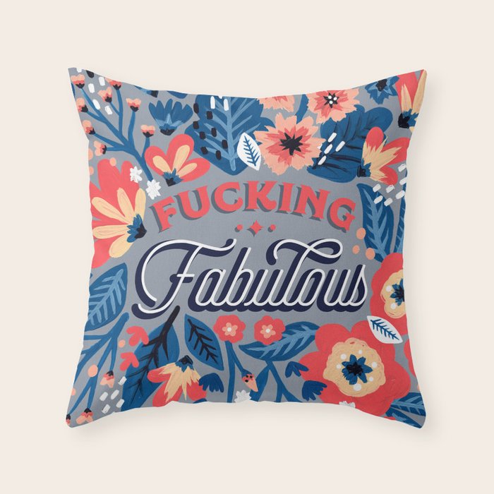 F*cking Fabulous - Denim & Coral Palette Throw Pillow Gallery Image 1