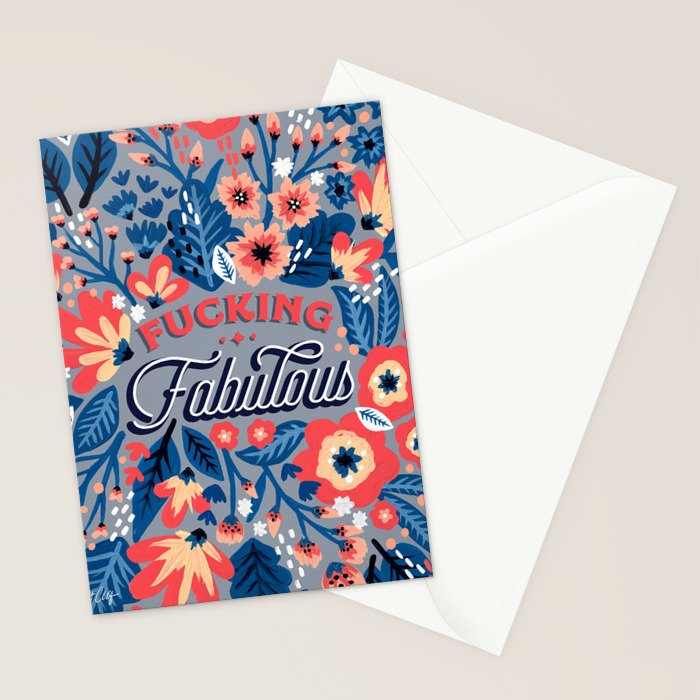 F*cking Fabulous - Denim & Coral Palette Stationery Card Gallery Image 2