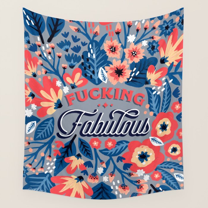 F*cking Fabulous - Denim & Coral Palette Wall Tapestry Gallery Image 4