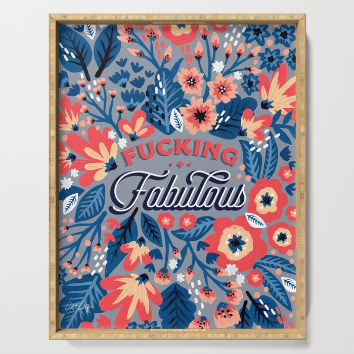 F*cking Fabulous - Denim & Coral Palette Serving Tray Gallery Image 1