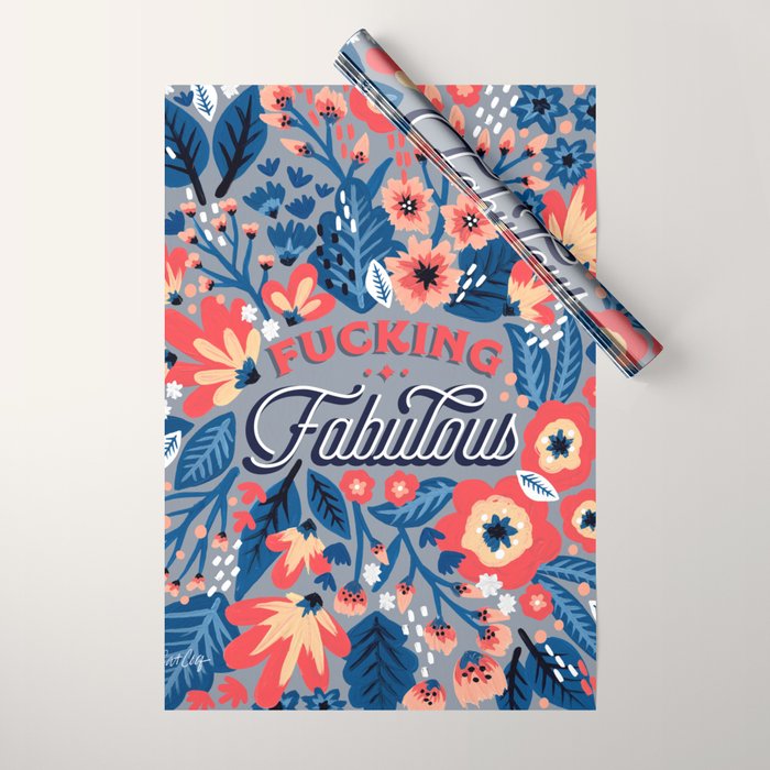 F*cking Fabulous - Denim & Coral Palette Wrapping Paper Gallery Image 1