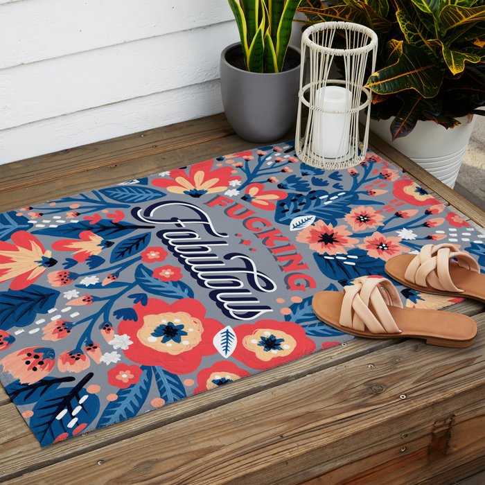 F*cking Fabulous - Denim & Coral Palette Outdoor Rug Gallery Image 2