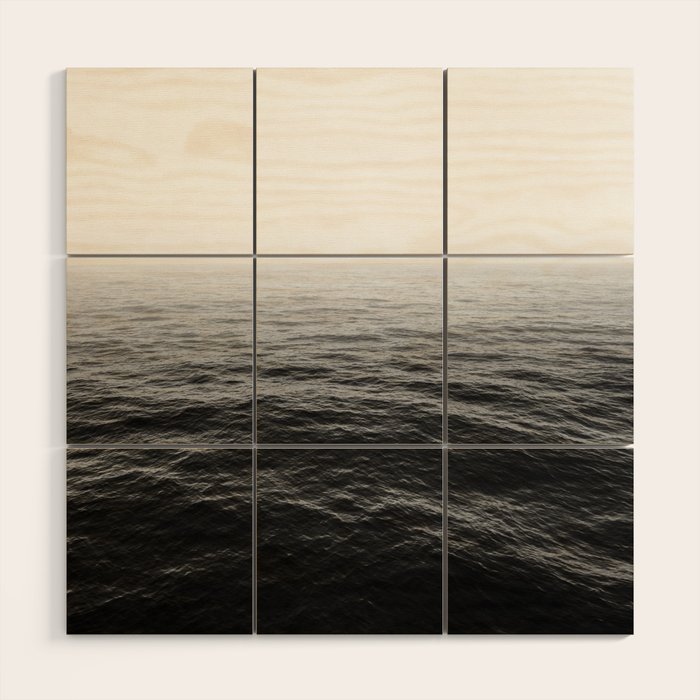 ocean horizon black and white landscape photography Wood Wall Art Gallery Image 1