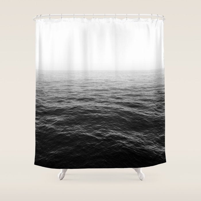 ocean horizon black and white landscape photography Shower Curtain Gallery Image 1