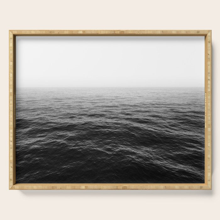 ocean horizon black and white landscape photography Serving Tray Gallery Image 1