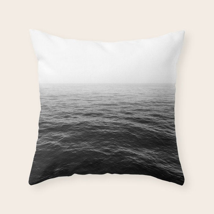 ocean horizon black and white landscape photography Throw Pillow Gallery Image 1