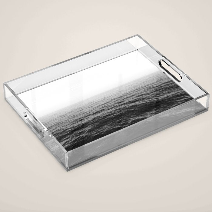 ocean horizon black and white landscape photography Acrylic Tray Gallery Image 1