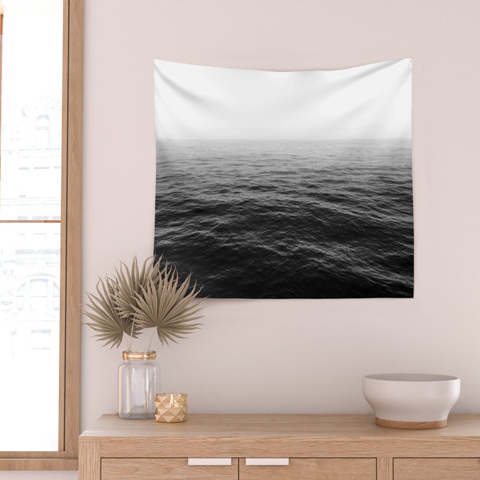 ocean horizon black and white landscape photography Wall Tapestry Gallery Image 2