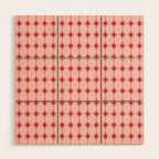 Mid Century Modern Atomic Stars Grid in Retro Christmas Red and Pink Wood Wall Art Gallery Image 1