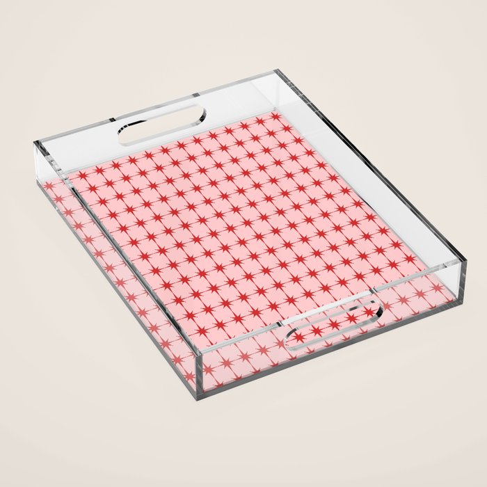 Mid Century Modern Atomic Stars Grid in Retro Christmas Red and Pink Acrylic Tray Gallery Image 1