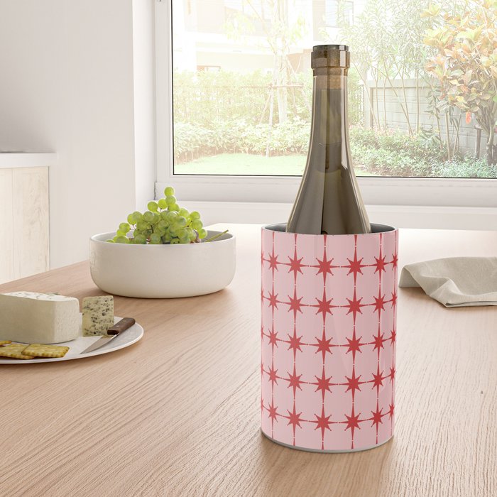 Mid Century Modern Atomic Stars Grid in Retro Christmas Red and Pink Wine Chiller Gallery Image 4