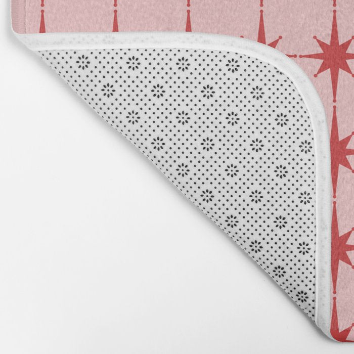 Mid Century Modern Atomic Stars Grid in Retro Christmas Red and Pink Bath Mat Gallery Image 2