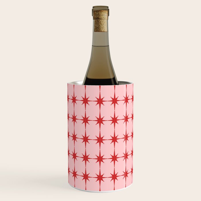 Mid Century Modern Atomic Stars Grid in Retro Christmas Red and Pink Wine Chiller Gallery Image 1