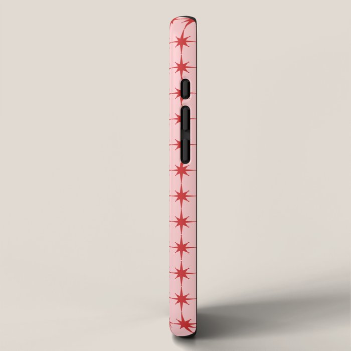 Mid Century Modern Atomic Stars Grid in Retro Christmas Red and Pink iPhone Case Gallery Image 2