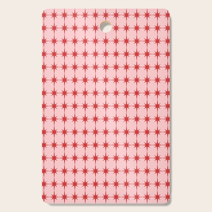 Mid Century Modern Atomic Stars Grid in Retro Christmas Red and Pink Cutting Board Gallery Image 1