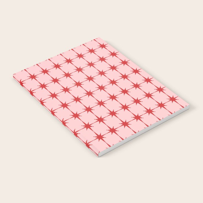 Mid Century Modern Atomic Stars Grid in Retro Christmas Red and Pink Notebook Gallery Image 2