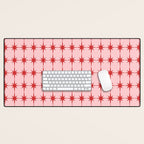 Mid Century Modern Atomic Stars Grid in Retro Christmas Red and Pink Desk Mat Gallery Image 1