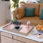 Mid Century Modern Atomic Stars Grid in Retro Christmas Red and Pink Serving Tray Gallery Image 2