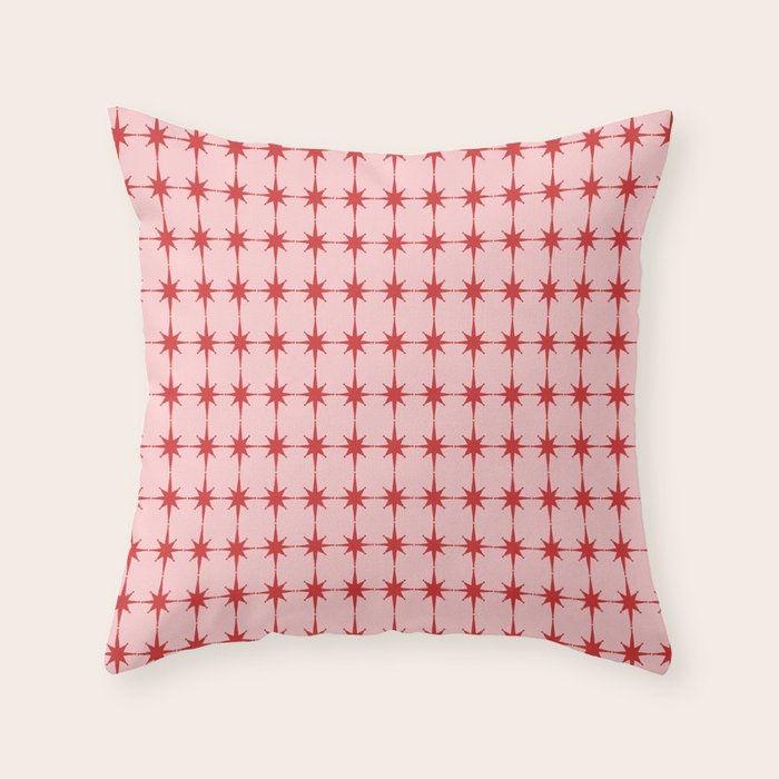 Mid Century Modern Atomic Stars Grid in Retro Christmas Red and Pink Throw Pillow Gallery Image 6