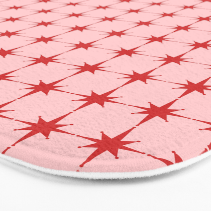 Mid Century Modern Atomic Stars Grid in Retro Christmas Red and Pink Bath Mat Gallery Image 3