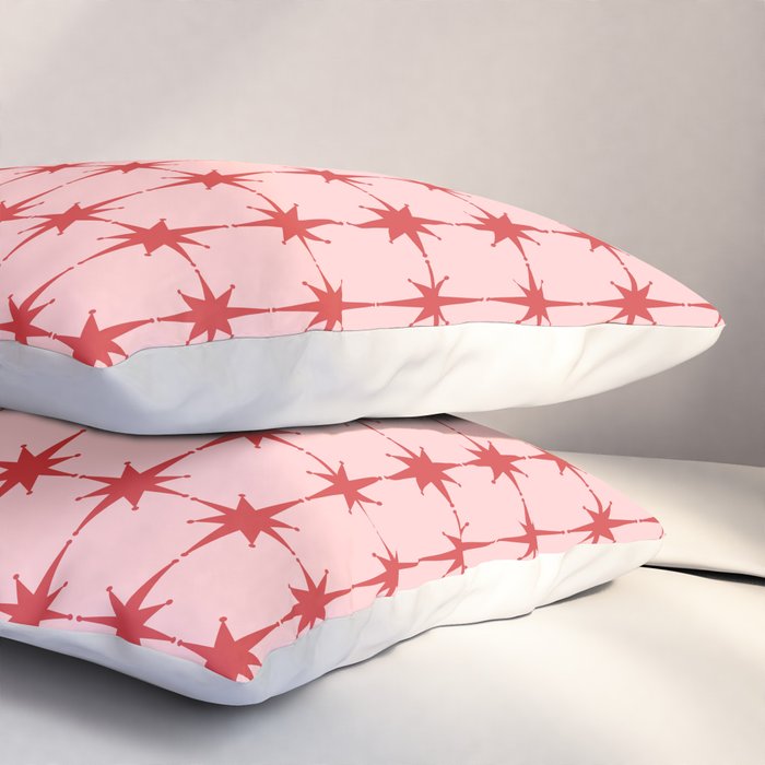 Mid Century Modern Atomic Stars Grid in Retro Christmas Red and Pink Pillow Sham Gallery Image 3