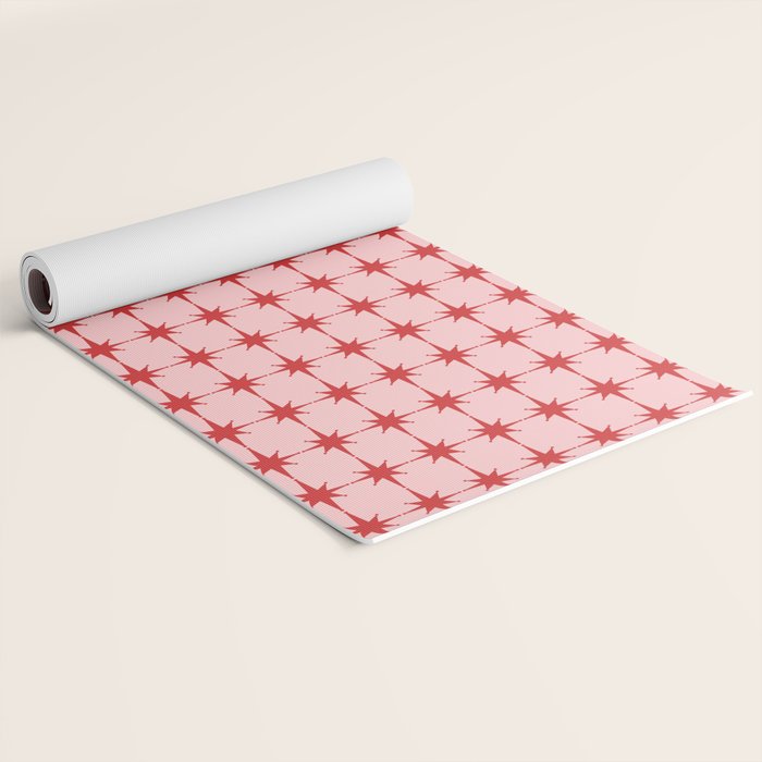 Mid Century Modern Atomic Stars Grid in Retro Christmas Red and Pink Yoga Mat Gallery Image 2
